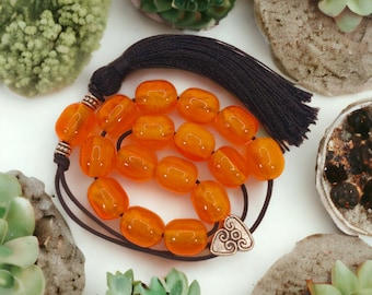 Greek Komboloi - worry beads with orange beads, silver plated details and black tassel - greek traditional souvenir