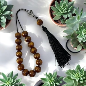 Greek Komboloi - worry beads with brown 12MM beads and silver plated details - greek traditional souvenir