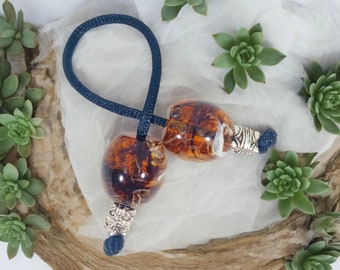 Brown Marble Acrylic Greek Begleri Worry Beads, Silver Details