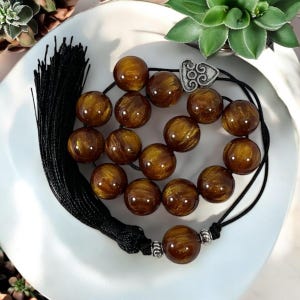 Greek Komboloi - worry beads with brown 12MM beads and silver plated details - greek traditional souvenir