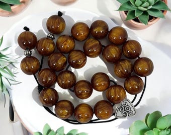 Greek Komboloi Worry Beads: Brown Acrylic Beads, Silver Plated Details