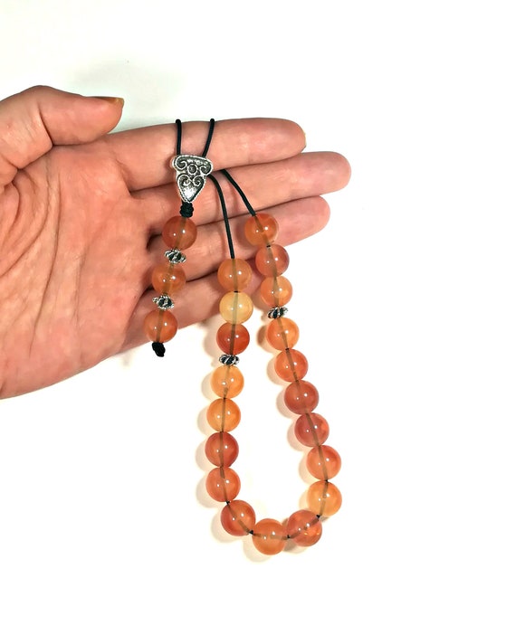 Echte Handgefertigte Griechische Komboloi Sorgenperlen – Katzenauge Orange, 30 Cm, 28 Perlen