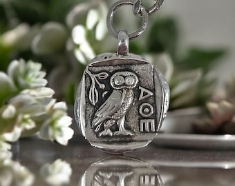 Athenian Owl Coin Keychain: Silver Plated Amulet, Greek Souvenir