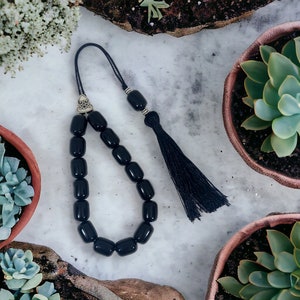 Greek Komboloi - worry beads with black beads, silver plated details and black tassel - greek traditional souvenir