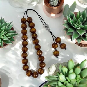 Greek Komboloi - worry beads with brown 12MM beads and silver plated details - greek traditional souvenir