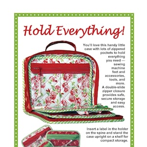 May include: A red and green quilted sewing case with zippered pockets and a label that says "Bernina 1080". The case is designed to hold sewing machine feet, accessories, tools, and more.