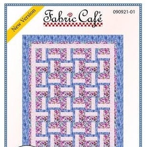 May include: A quilting pattern for a Windmill quilt. The pattern features a blue and white floral print with a pink and white floral print in the center. The pattern is 44 1/2 inches by 55 1/2 inches and requires 3 yards of fabric.