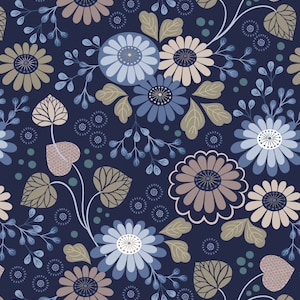 Lewis & Irene Shinrin Yoku Fabric Collection Floral on Indigo Premium 100% Cotton Quilt Shop Quality Fabrics