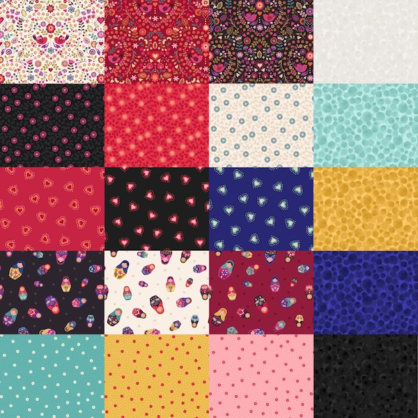 Lot de 10 yards de la collection Little Matryoshka de Lewis & Irene (sans répétition) Courtepointe 100 % coton de qualité supérieure, tissus de qualité professionnelle