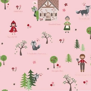 Riley Blake Jennifer Long To Grandmother&#39;s House Fabric Collection Through The Woods on Pink Premium 100% Cotton Quilt Shop Quality Fabrics
