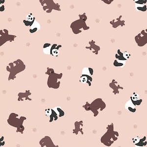 Lewis & Irene Small Things Wild Animals Fabric Collection Pandas and Bears on Pale Plaster Premium 100% Cotton Quilt Shop Quality Fabrics
