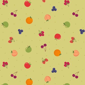 Lewis & Irene Small Things Sweet Fabric Collection Fruit on Lime Green Premium 100% Cotton Quilt Shop Quality Fabrics