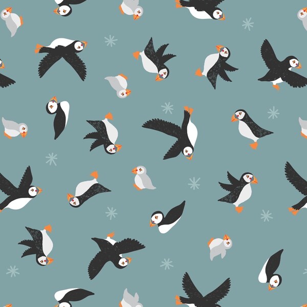 LAST BOLT! Lewis & Irene Puffin Bay Fabric Collection Puffins on Blue Premium 100% Cotton Quilt Shop Quality Fabrics