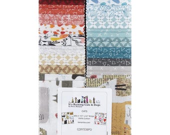 Colección de telas Benartex Comtempo It's Raining Cats & Dogs, 40 piezas (tiras de 6,35 cm), Jellyroll, telas auténticas de algodón 100% de primera calidad.
