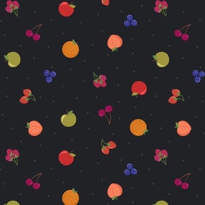 Lewis & Irene Small Things Sweet Fabric Collection Fruit on Black Premium 100% Cotton Quilt Shop Quality Fabrics