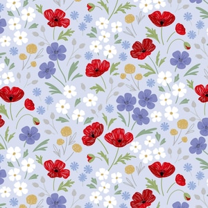 Lewis & Irene Forever Blooms Fabric Collection Wild Blooms on Pale Blue Premium 100% Cotton Quilt Shop Quality Fabrics