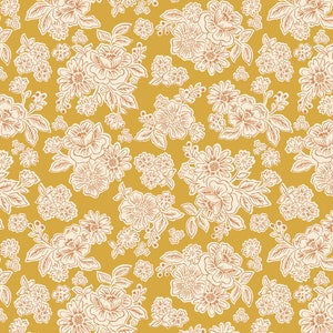 LAST BOLT! Lewis & Irene Hannah’s Flowers Fabric Collection Flower Blooms on Mustard Premium 100% Cotton Quilt Shop Quality Fabrics