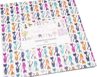 Lewis & Irene Collection de tissus pour caniches et griffonnages, 42 pièces, carré de 10 po. Délicieux gâteaux superposés, authentiques tissus 100 % coton de qualité supérieure