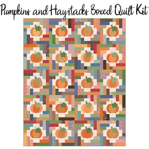 PRONTO PER LA SPEDIZIONE!! Kit trapunta "Zucche e pagliai" di Riley Blake con la collezione di tessuti autunnali di Lori Holt. Dimensioni finali: 64,5"x80,5"