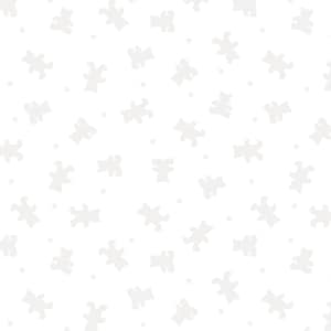 Puede incluir: Un fondo blanco con un patrón repetido de siluetas de osos de peluche grises claros y pequeñas estrellas blancas.