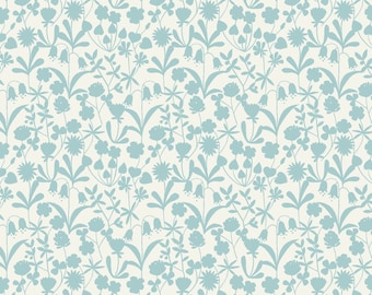 LAST BOLT!! Lewis & Irene Bluebell Wood Reloved Fabric Collection Floral Silhouette on Duck Egg Premium 100% Cotton Fabrics