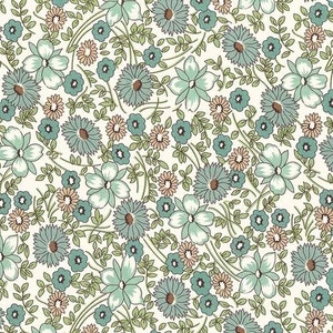 WIDEBACKS! Riley Blake Lori Holt Prairie Fabric Collection Teal Prairie Flowers Wideback ( 107&quot;-108&quot; Width) Premium 100% Cotton Fabrics