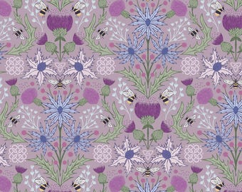 Lewis & Irene A Celtic Summer Fabric Collection Mirrored Thistle and Bees on Heather 989C Authentic Premium 100% Cotton Fabrics