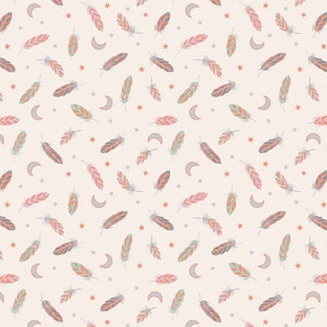 LAST BOLT! Lewis & Irene Enchanted Fabric Collection Metallic Copper Feathers and Stars on Cream Premium 100% Cotton Fabrics