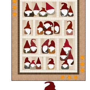 FatCat Patterns Here We Gnome Again Quilt Pattern Finished Size: 56”x68”