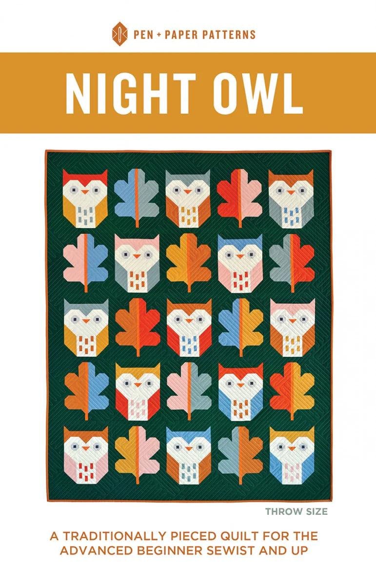 Pen + Paper Patterns Night Owl Quilt Pattern - 2 Size Variations Per Pattern (Optional Fineline Glue