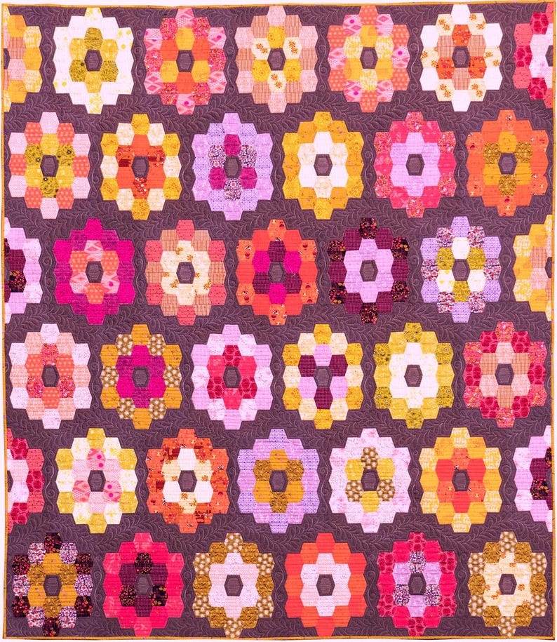 Sew Kind of Wonderful Hexie Meadow Quilt Pattern #469 Finished Size 72 ...
