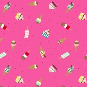 Lewis & Irene Small Things Sweet Fabric Collection Ice Cream on Bright Pink Premium 100% Cotton Quilt Shop Quality Fabrics