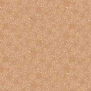 May include: A repeating pattern with a tan backdrop, densely packed with small, stylised floral clusters in beige and light brown hues. The design creates a textured, all-over effect, suitable for various applications.
