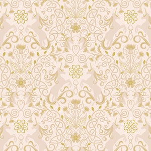 Lewis & Irene Celtic Fairies Fabric Collection Gold Metallic Unicorns on Cream Premium 100% Cotton Quilt Shop Quality Fabrics