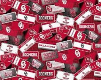 Oklahoma Sooners (University of Oklahoma) License Plate Fabric by Sykel QSQ100% Cotton