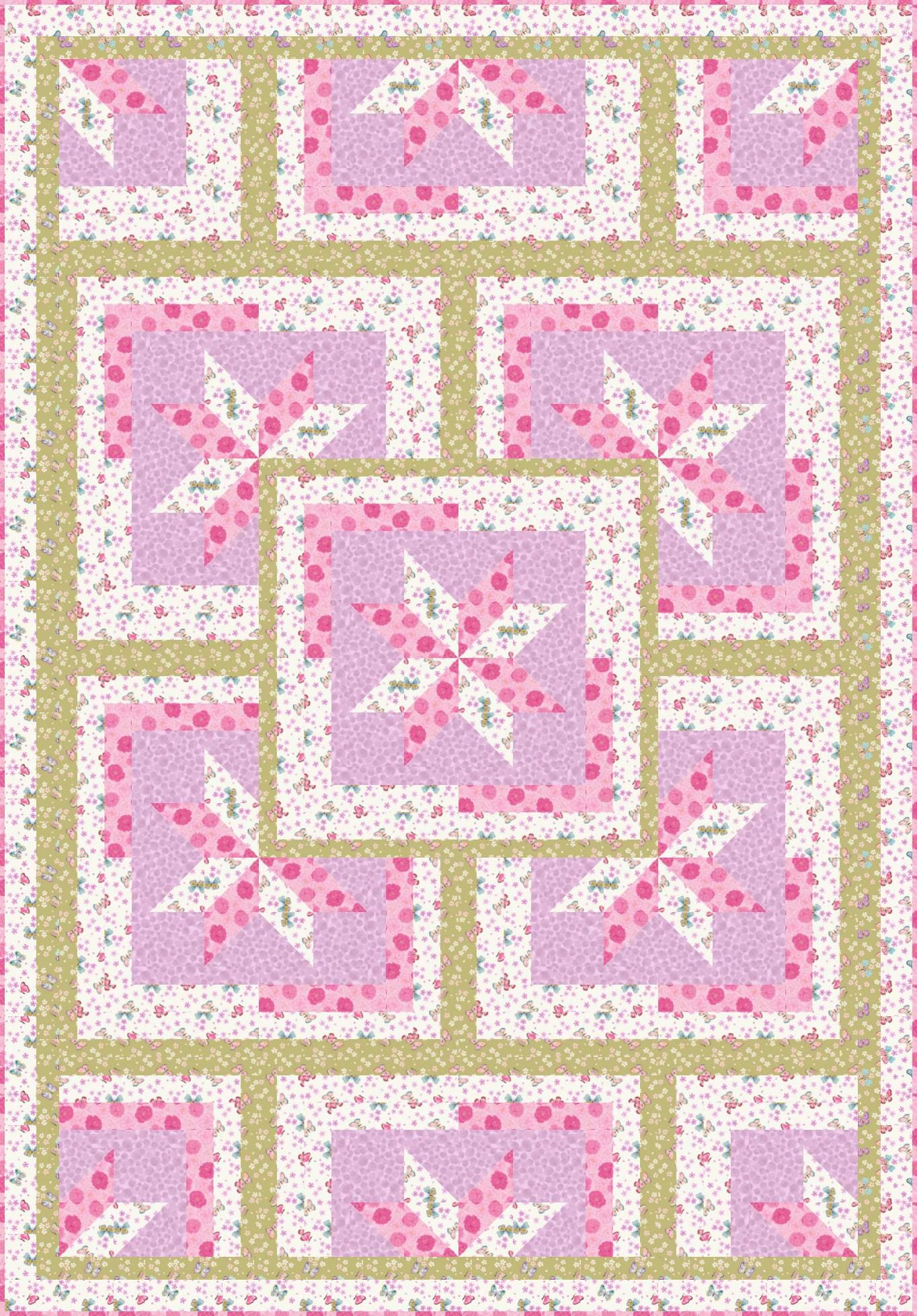 LIMITED EDITION!! Fabric Cafe Zenith Quilt Kit Featuring Lewis & Irene Love Blooms Fabric Collection Finished Size: 50"x72"