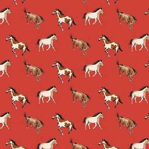 Riley Blake Wild Rose Fabric Collection Horses on Red Premium 100% Cotton Quilt Shop Quality Fabrics