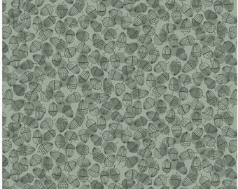 END OF BOLT 15&quot; Lewis & Irene Snuggle Season Fabric Collection Acorns on Sage Premium 100% Cotton Quilt Shop Quality Fabrics
