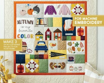 Colección de patchwork Kimberbell Falling For Autumn (DESCATALOGADA), CD/libro Opt. ME, kit de tela y reverso, kit de adornos, juego de hilos.
