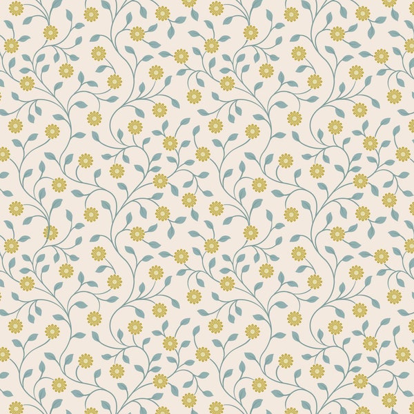 Lewis & Irene Wintertide Fabric Collection Metallic Gold Flowers on Cream Premium 100% Cotton Quilt Shop Quality Fabrics