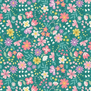 Lewis & Irene Spring Treats Fabric Collection Spring Floral on Green Premium 100% Cotton Quilt Shop Quality Fabrics