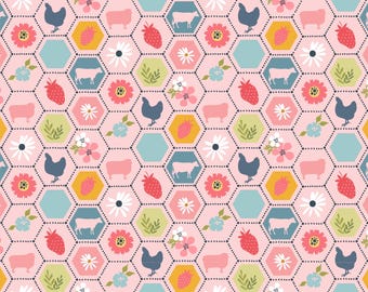 Poppie Baumwolle Sunshine & Chamomile Stoffkollektion Erdbeere Patch auf rosa authentische Premium 100% Baumwolle Quilt Shop Quality Fabrics