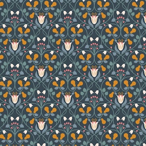Lewis & Irene Wintertide Fabric Collection Metallic Copper Pear Hearts on Dark Blue Premium 100% Cotton Quilt Shop Quality Fabrics