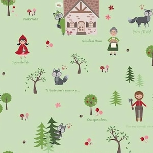 Riley Blake Jennifer Long To Grandmother&#39;s House Fabric Collection Through The Woods on Green Premium 100% Cotton Quilt Shop Quality Fabrics