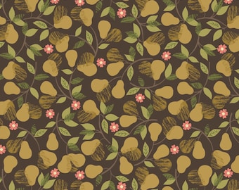 END OF BOLT 2YDS Lewis & Irene The Orchard Fabric Collection Pears on Dark QSQ100% Cotton