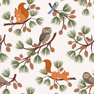 Lewis & Irene Evergreen Fabric Collection Pine Cone Branches on Cream Premium 100% Cotton Quilt Shop Quality Fabrics