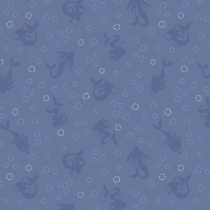 Lewis & Irene Moontide Fabric Collection Metallic Silver Mermaid Silhouettes on Blue Premium 100% Cotton Quilt Shop Quality Fabrics