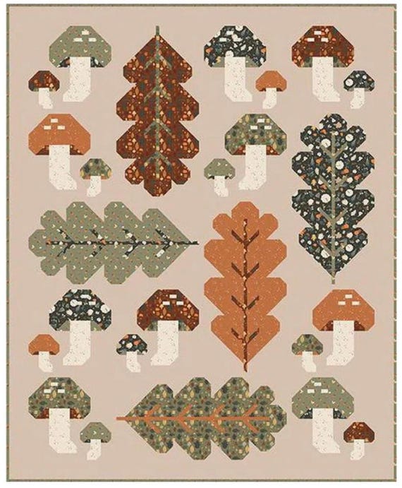 Riley Blake Forest Fungi Quilt Kit Featuring Simple Simon & Co Pumpkin Spice Fabric Collection 56.75"x69.5"