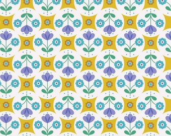 Lewis & Irene bloemenkind stoffencollectie fantastische bloemencirkels op geel Authentieke premium 100% katoenen quiltwinkel kwaliteitsstoffen