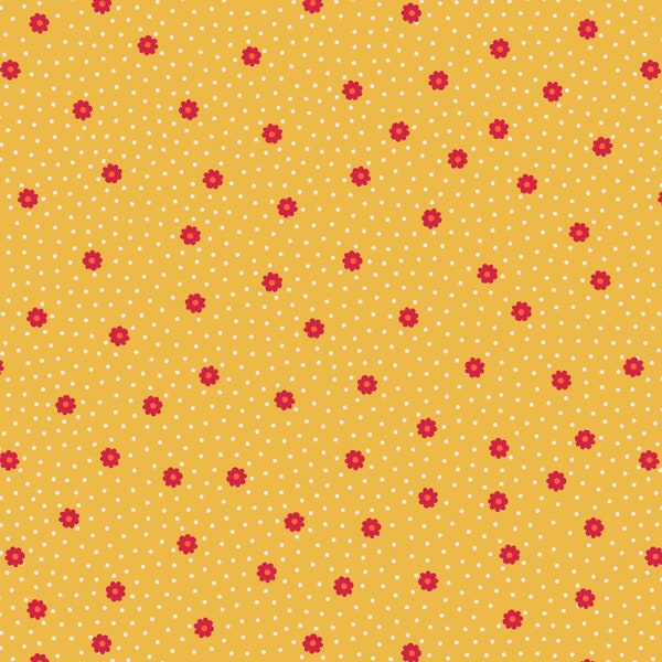 DERNIER BOULON ! Lewis & Irene Little Matryoshka Fabric Collection Daisy Dots on Joyful Yellow 100 % cotonQuilt premium